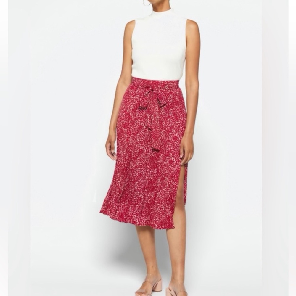 Skies Are Blue Red Floral A-Line Midi Skirt
